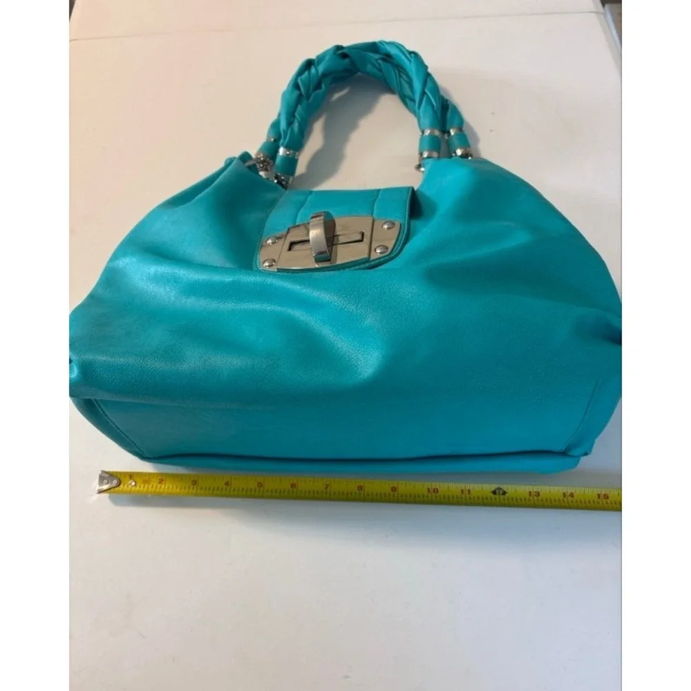 Charlotte Russe Teal Faux Leather Hobo Bag Braided Handle Silver Hardware